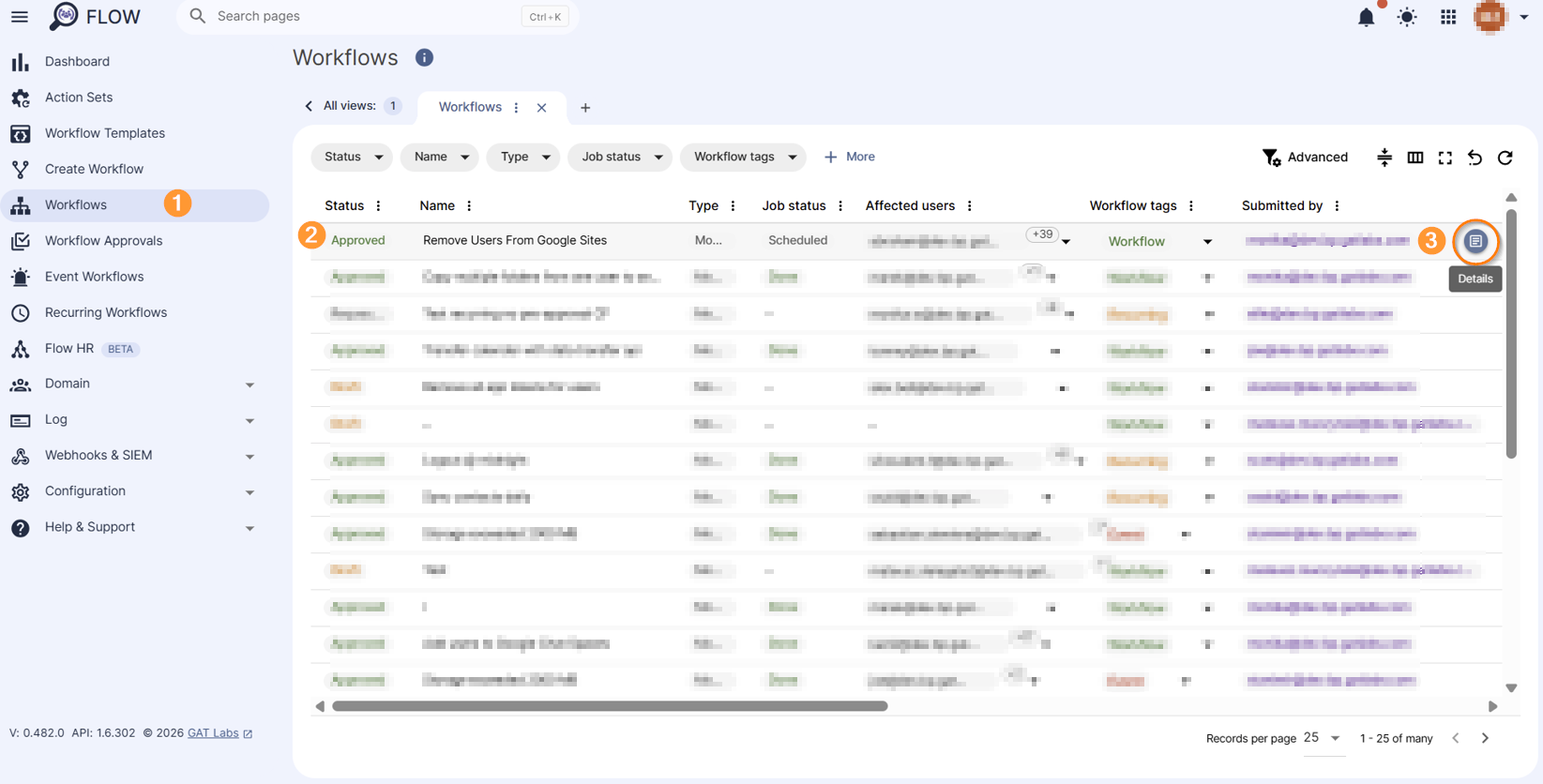 Workflow results section.