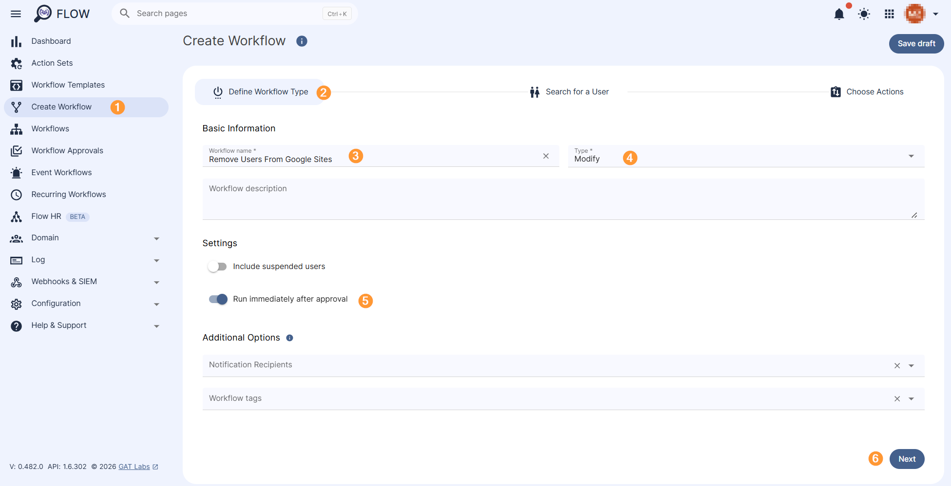 Define Workflow Type section of Flow