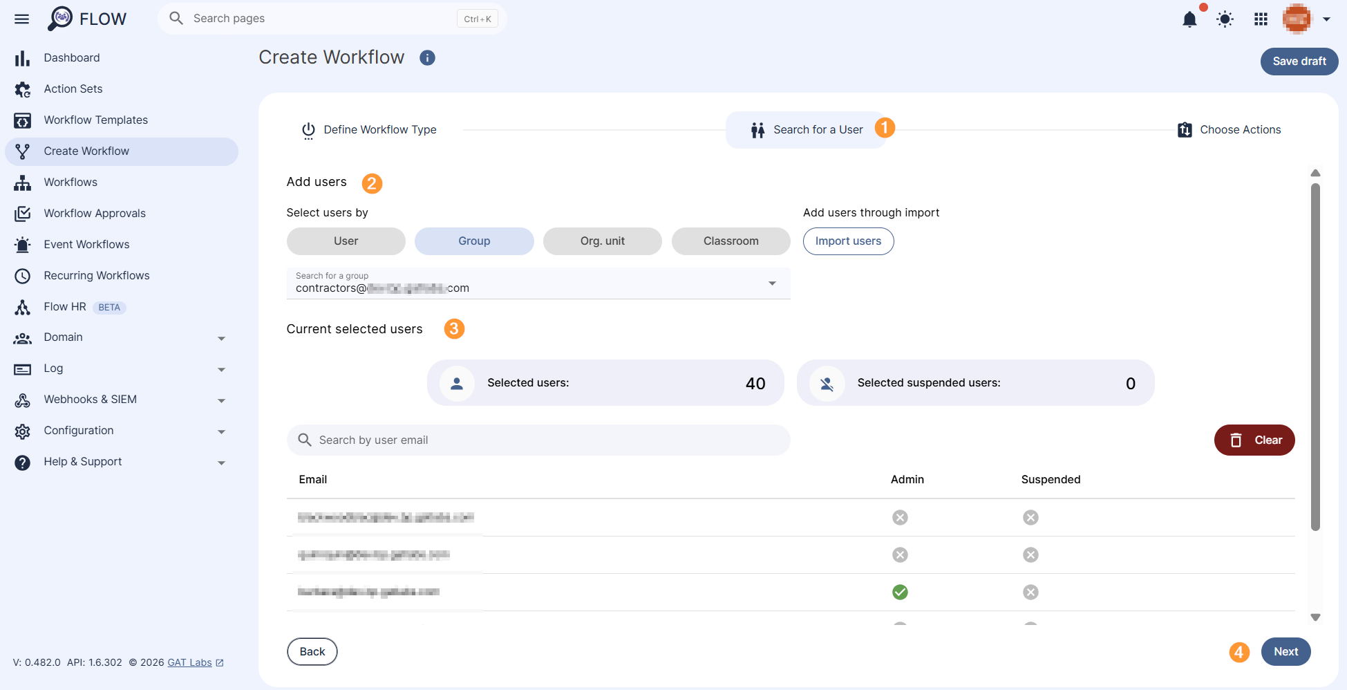 Search for a User section of Flow