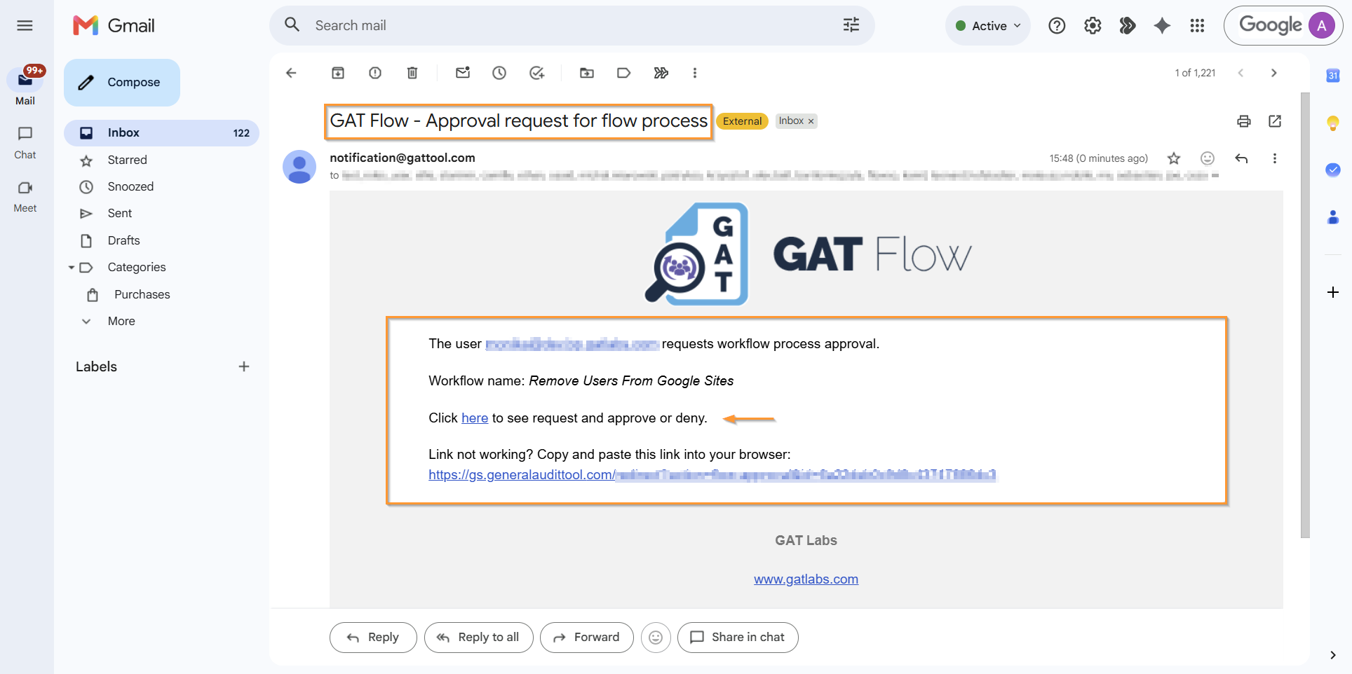 Notification email sent to Security Officer.