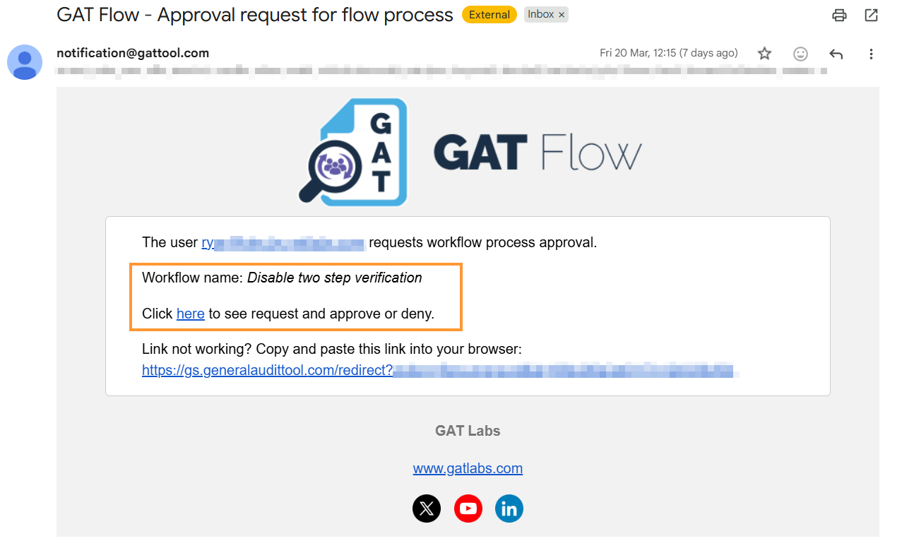 Security Officer Approval email GAT Flow