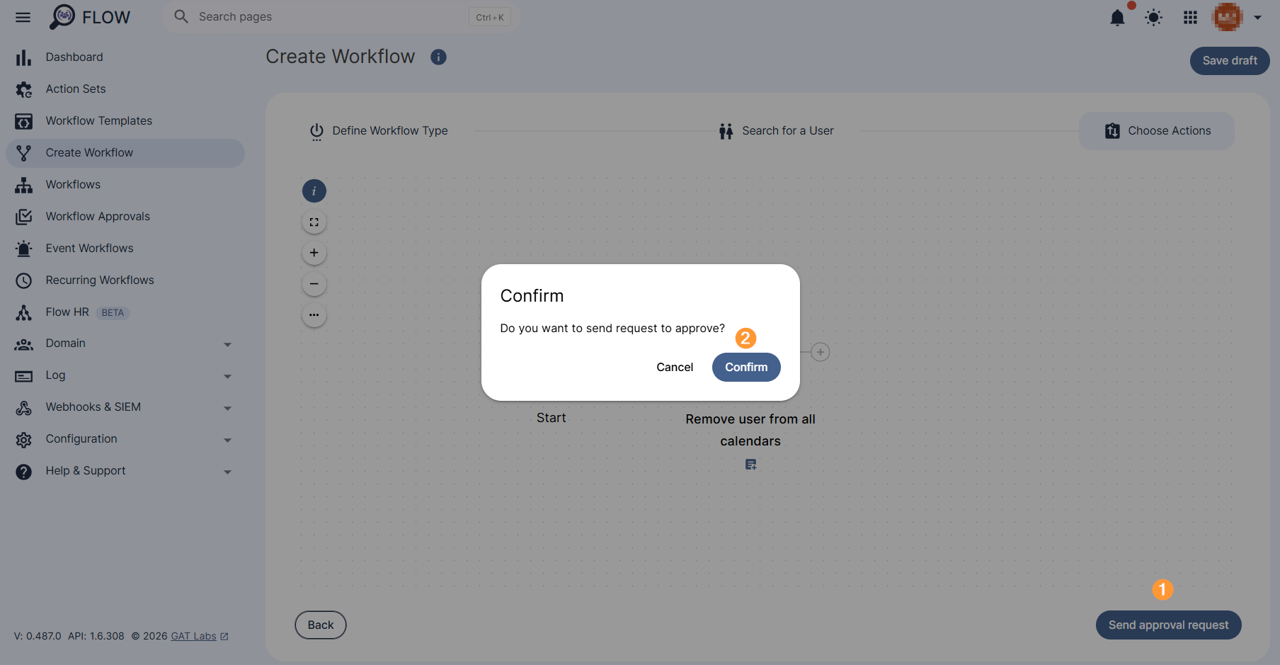 "Send Approval Request" and "Confirm" buttons are displayed.