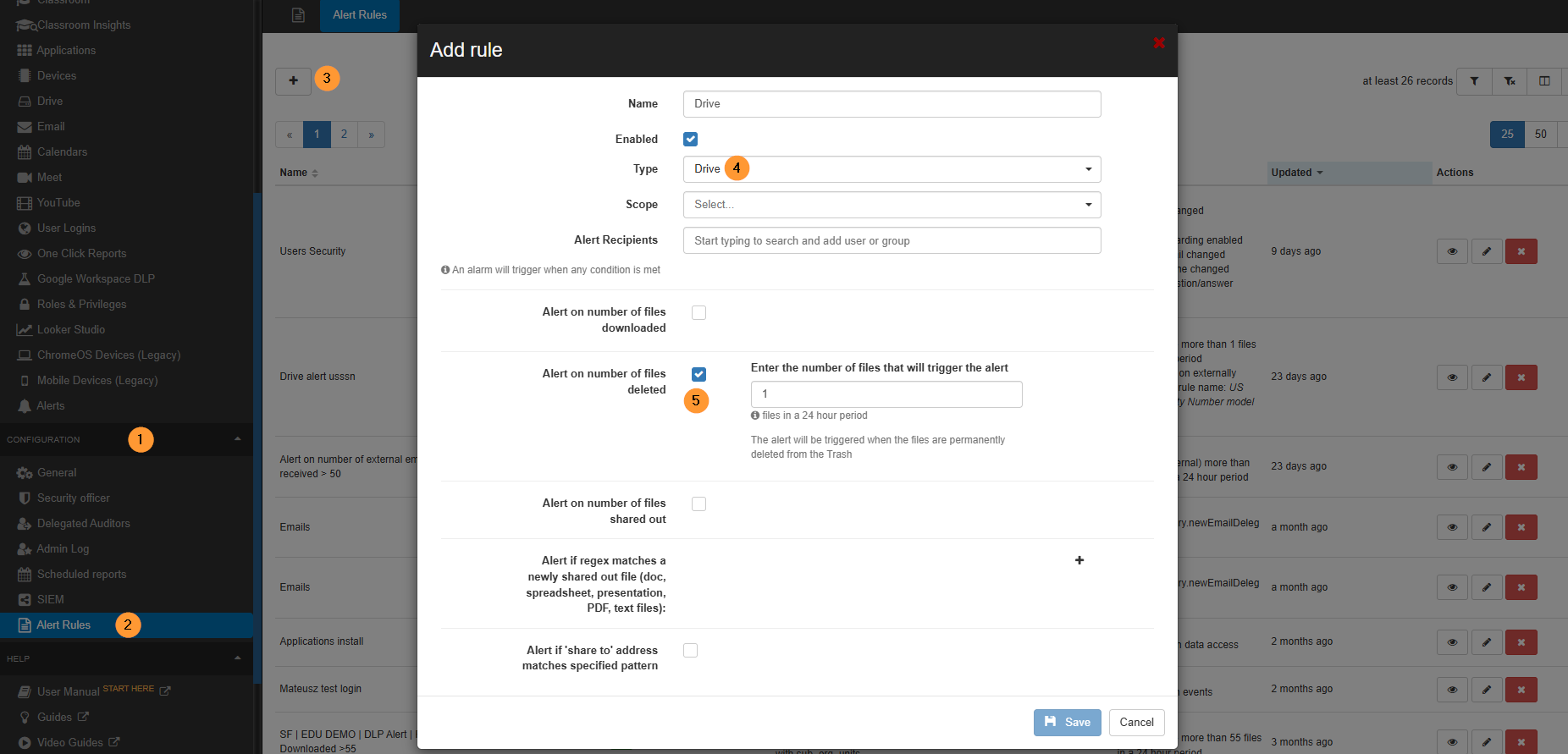 It is available in GAT+ > Configuration > Alert rules > Drive alert 