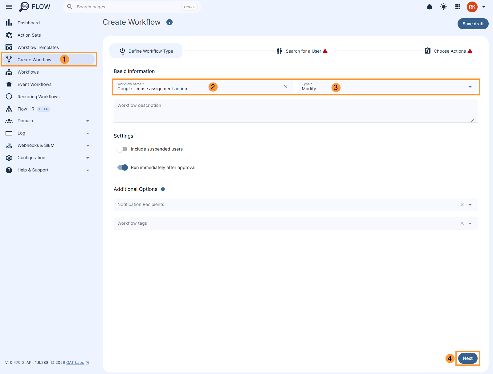 Creating a workflow in GAT Flow