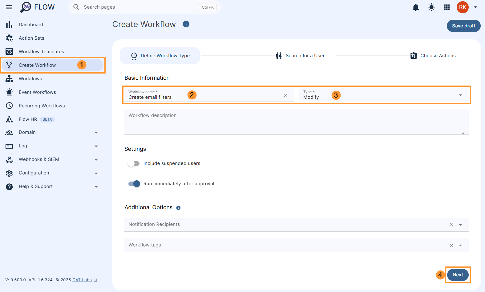 Creating a workflow in GAT Flow