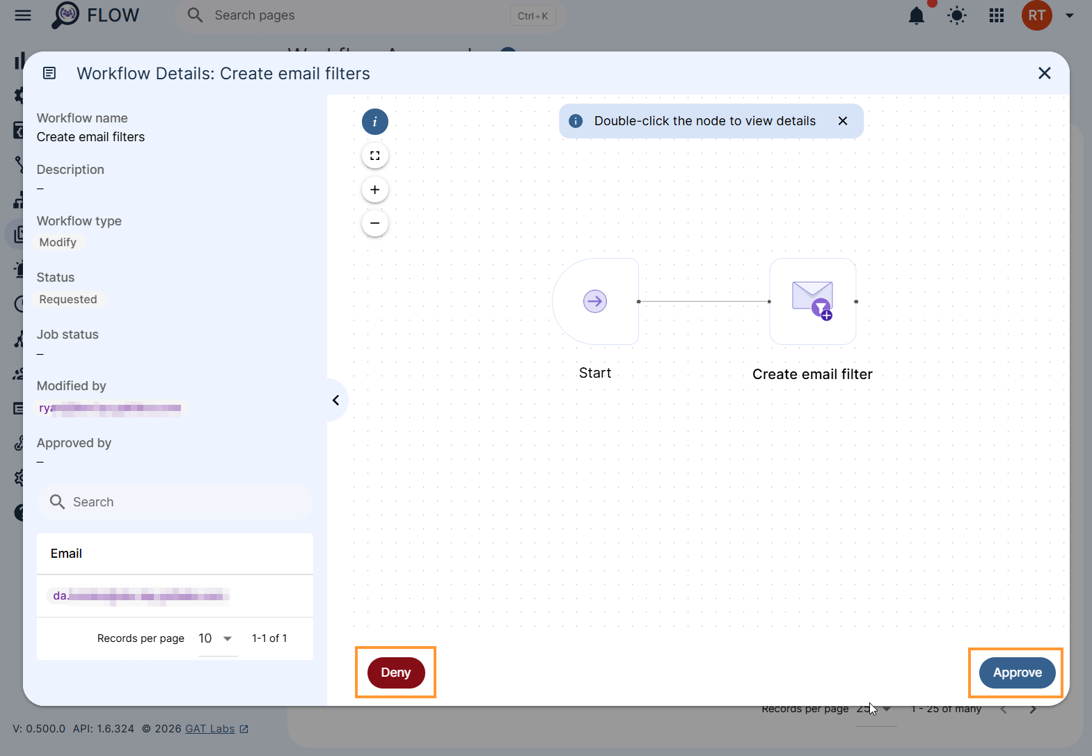 Approve or deny a workflow in GAT Flow