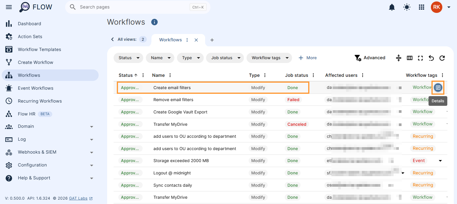 Workflow results