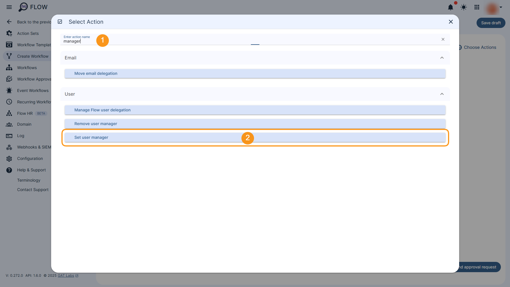 "Set user manager" action is displayed.