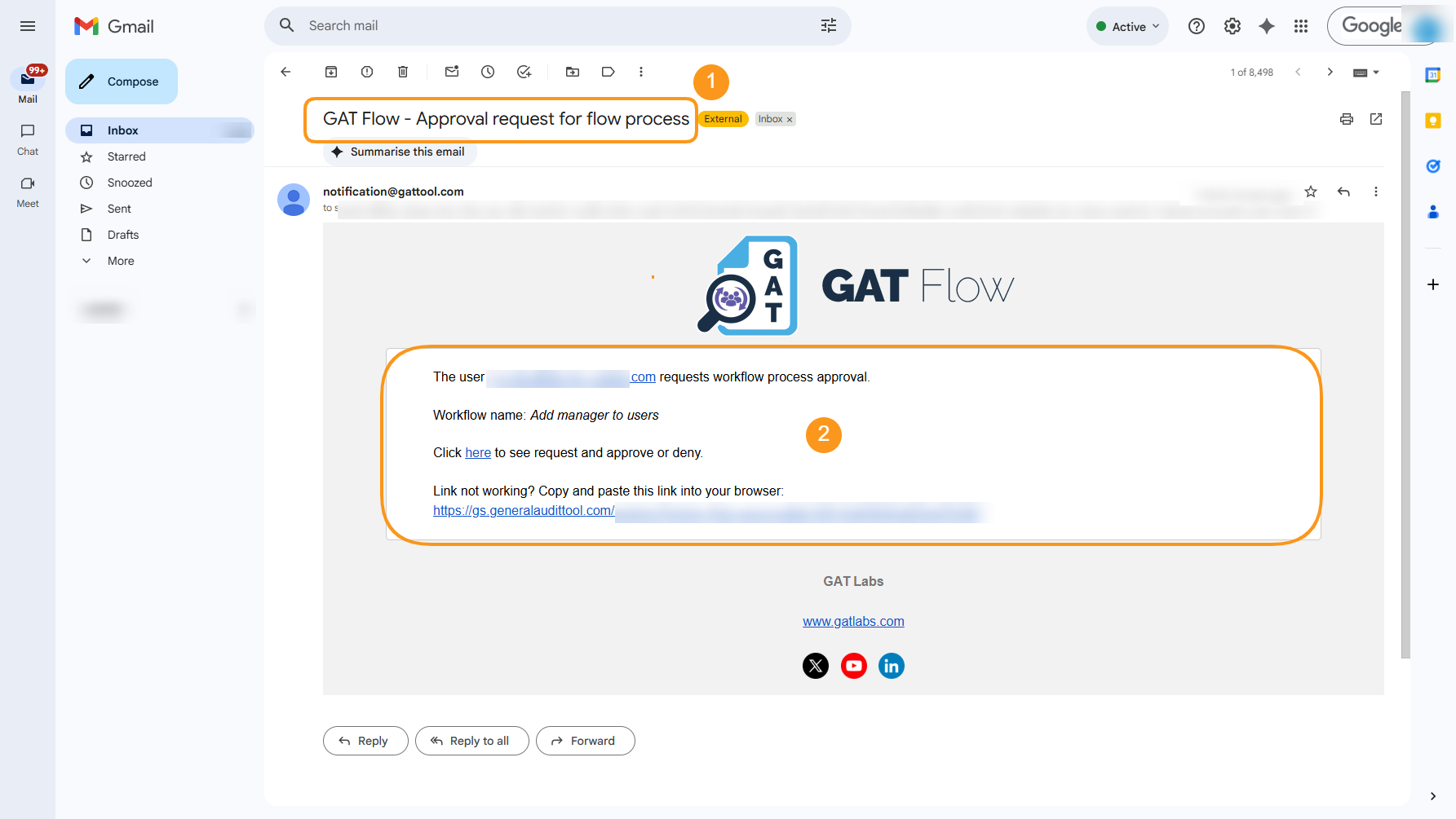Automatic email notification sent to the Security Officer with request to verify the workflow.