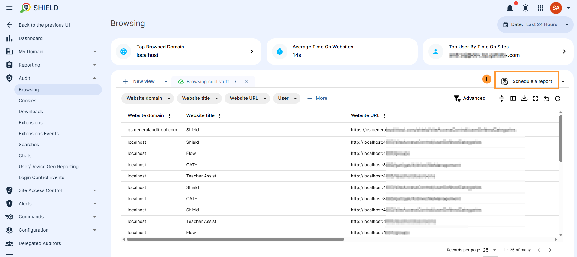 click on schedule a report button on all audits