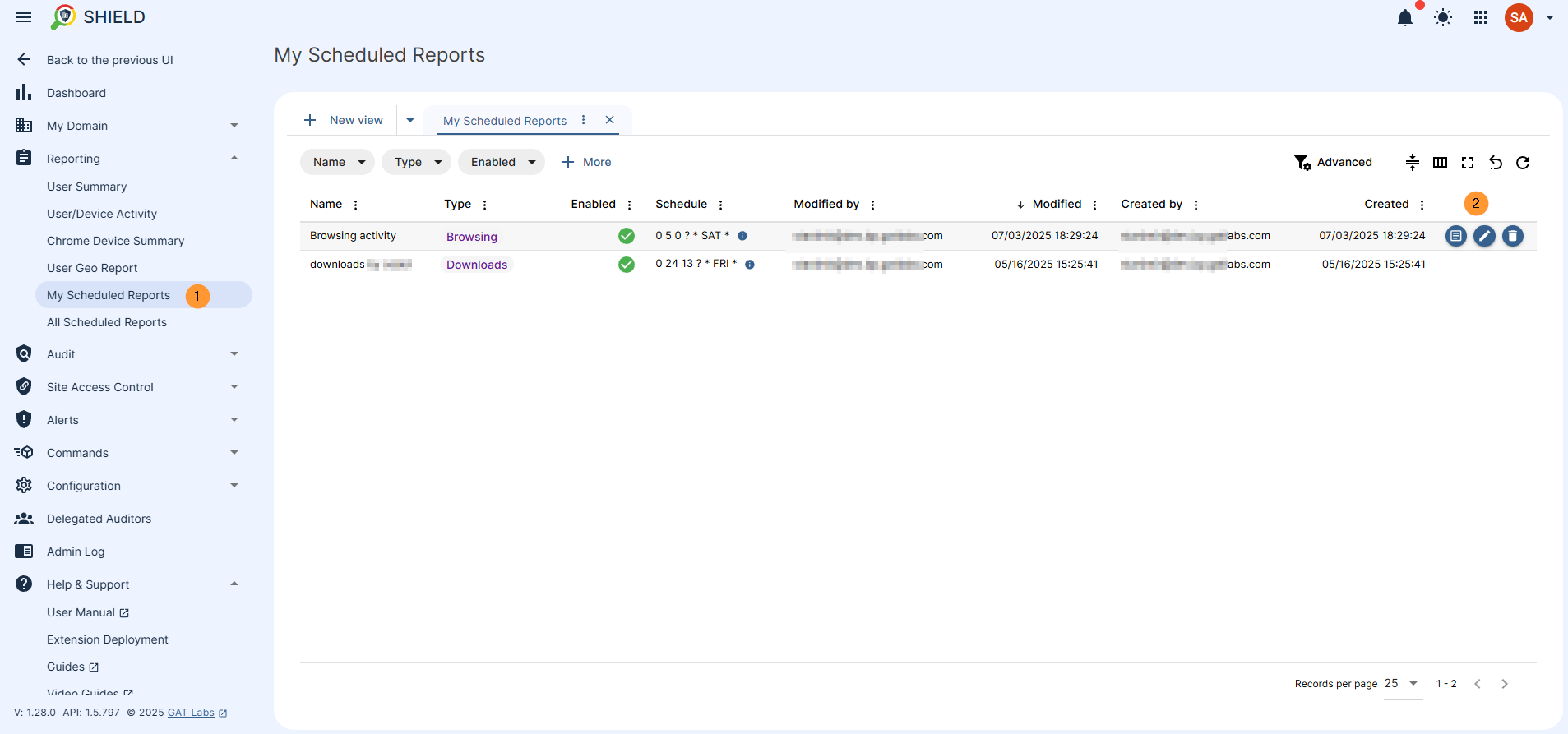view the report edit or delete