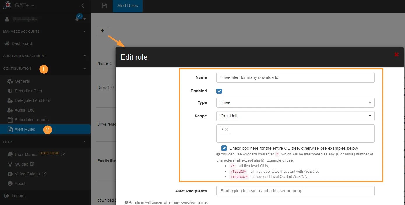 Set up a Google Drive DLP Alert when the Number of Downloaded Files Exceeds  X - GAT Knowledge Base