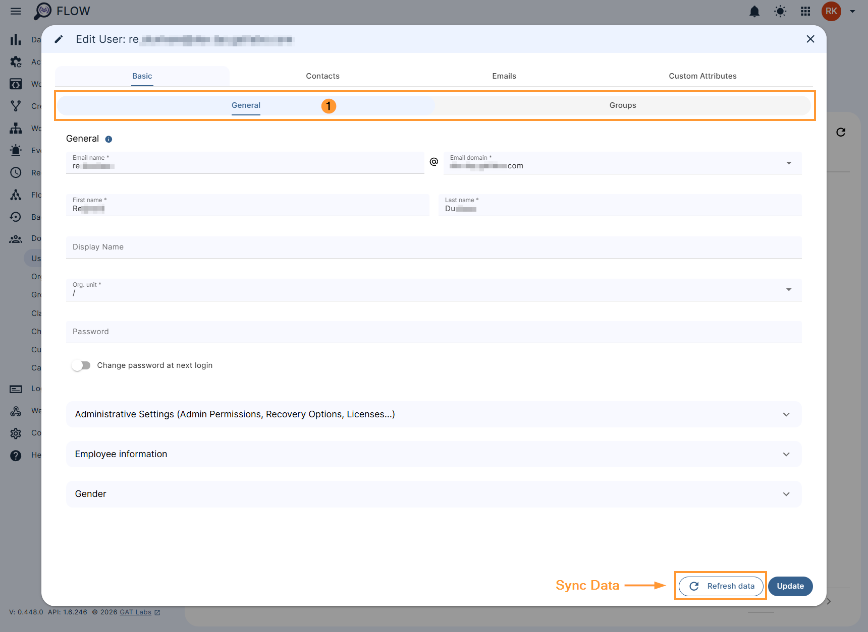 Basic > General section of Edit User in GAT Flow