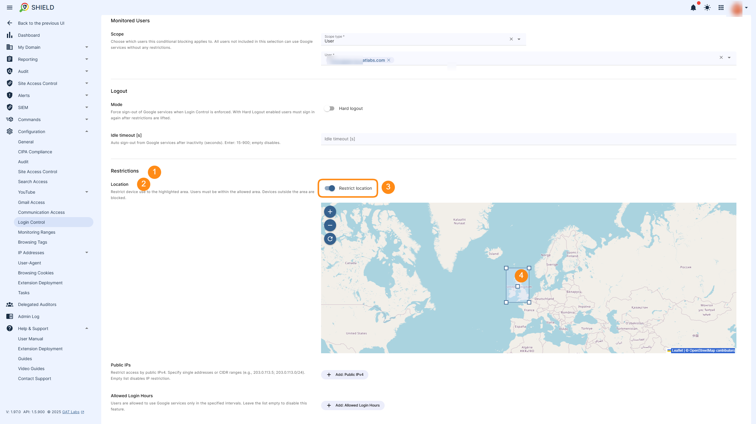 Location restrictions under Login Control.