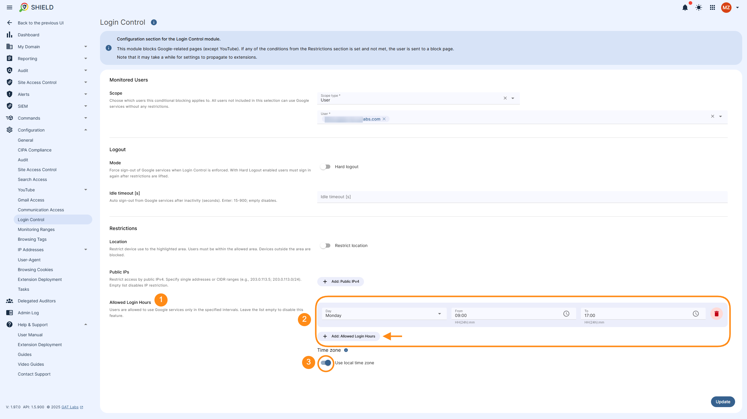 Allowed Login Hours under Login Control.