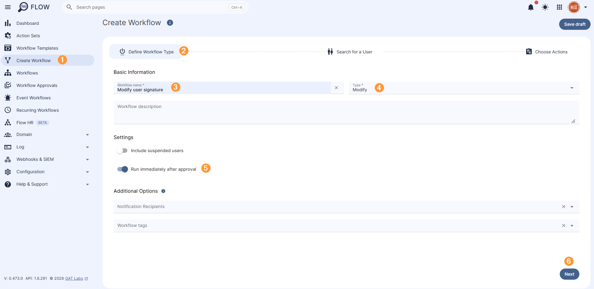Create workflow section where the workflow type can be defined.