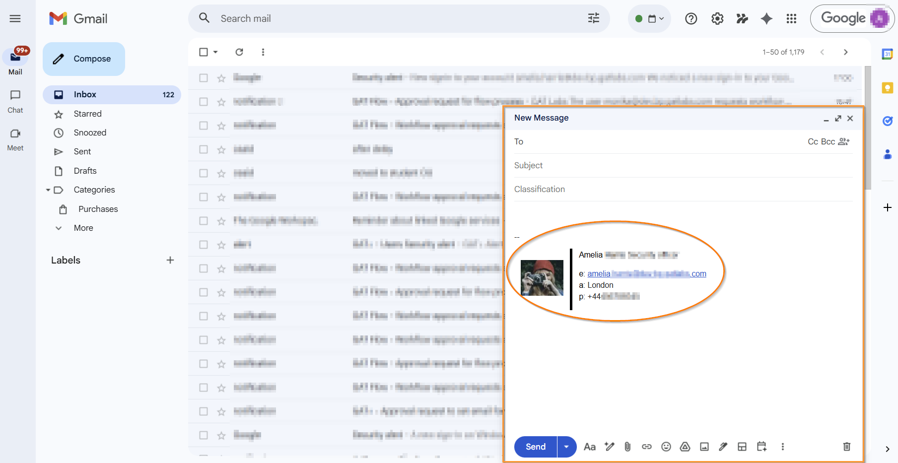 Results of the updated signature in user's Gmail.