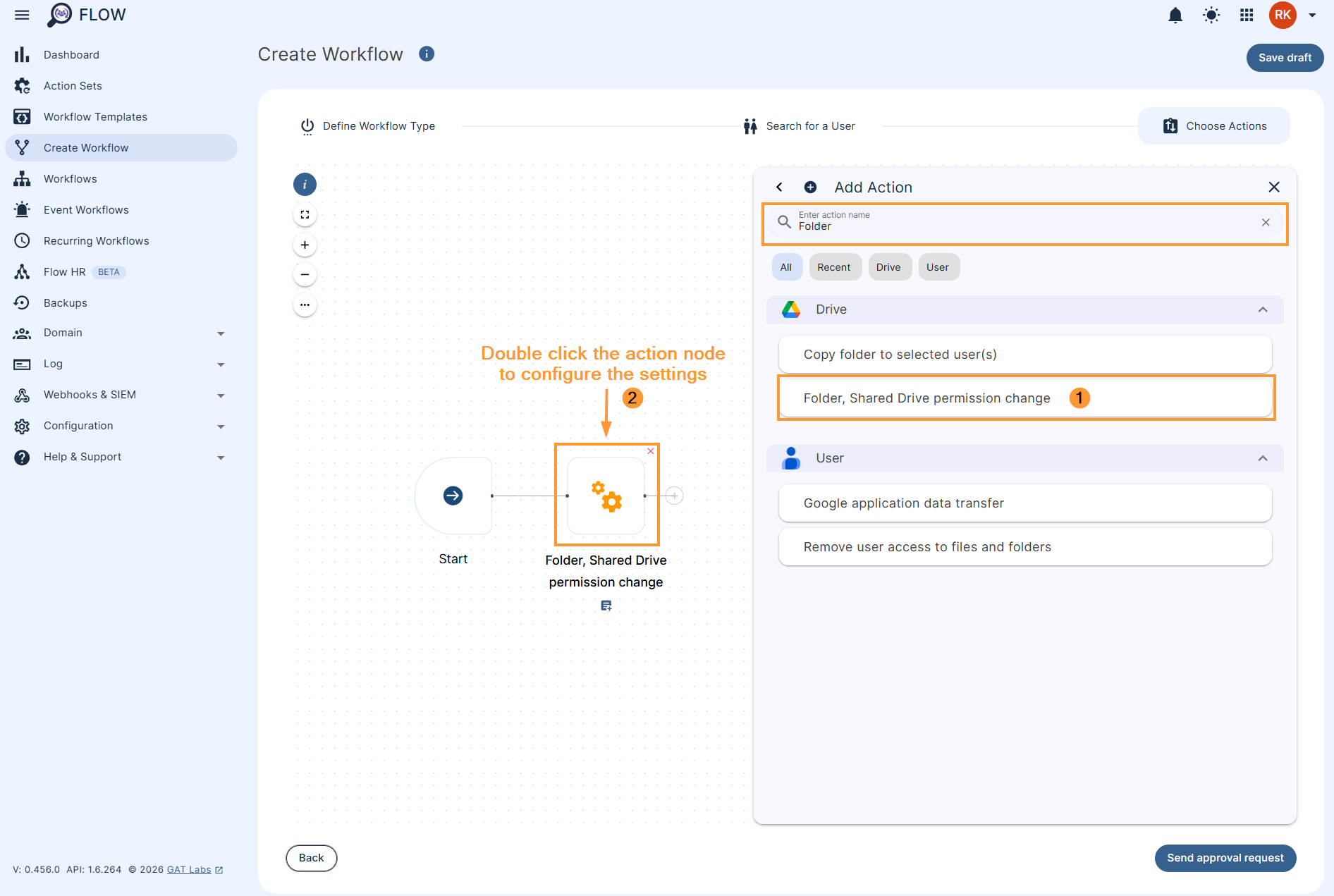 Adding the 'Folder, Shared Drive permission change' action to a workflow