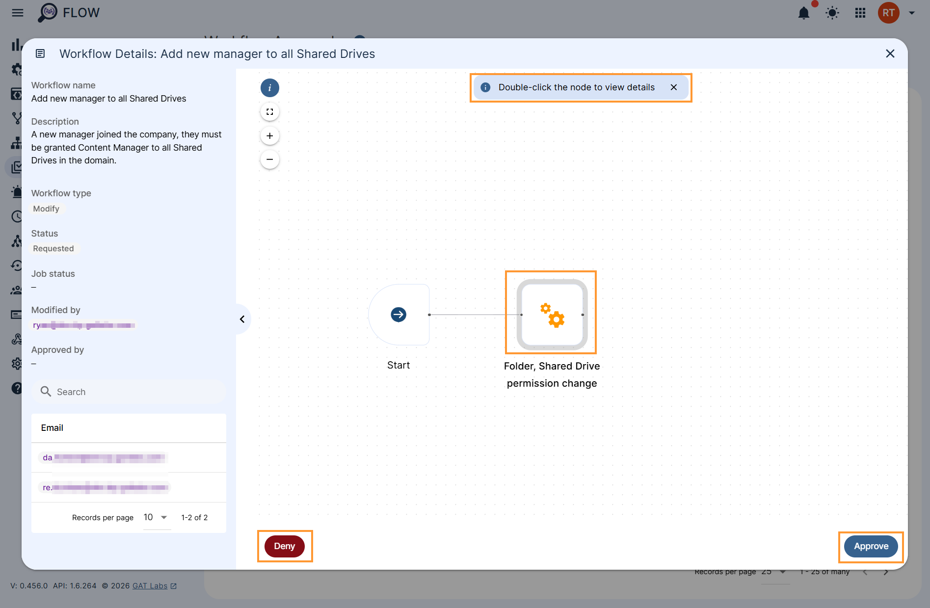 Approve or Deny options for a security officer in the workflow details