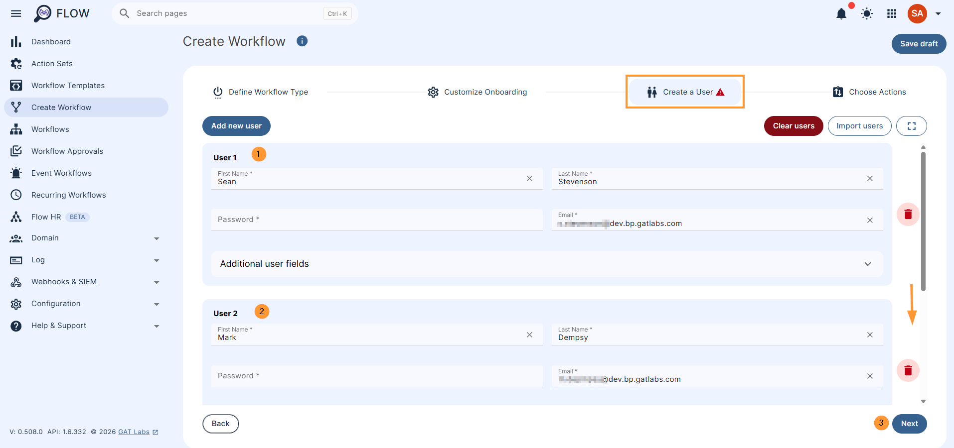 The users will be added to the List of users in Create a user. Additional data can be added to each user before onboarding.