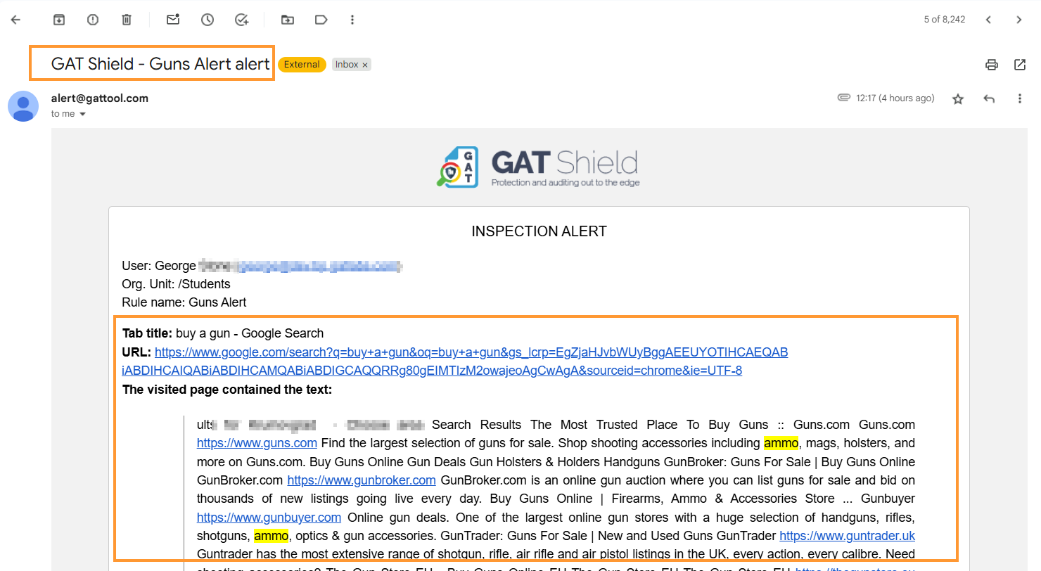 automated email resived by the recipient when alert is triggered by end user 