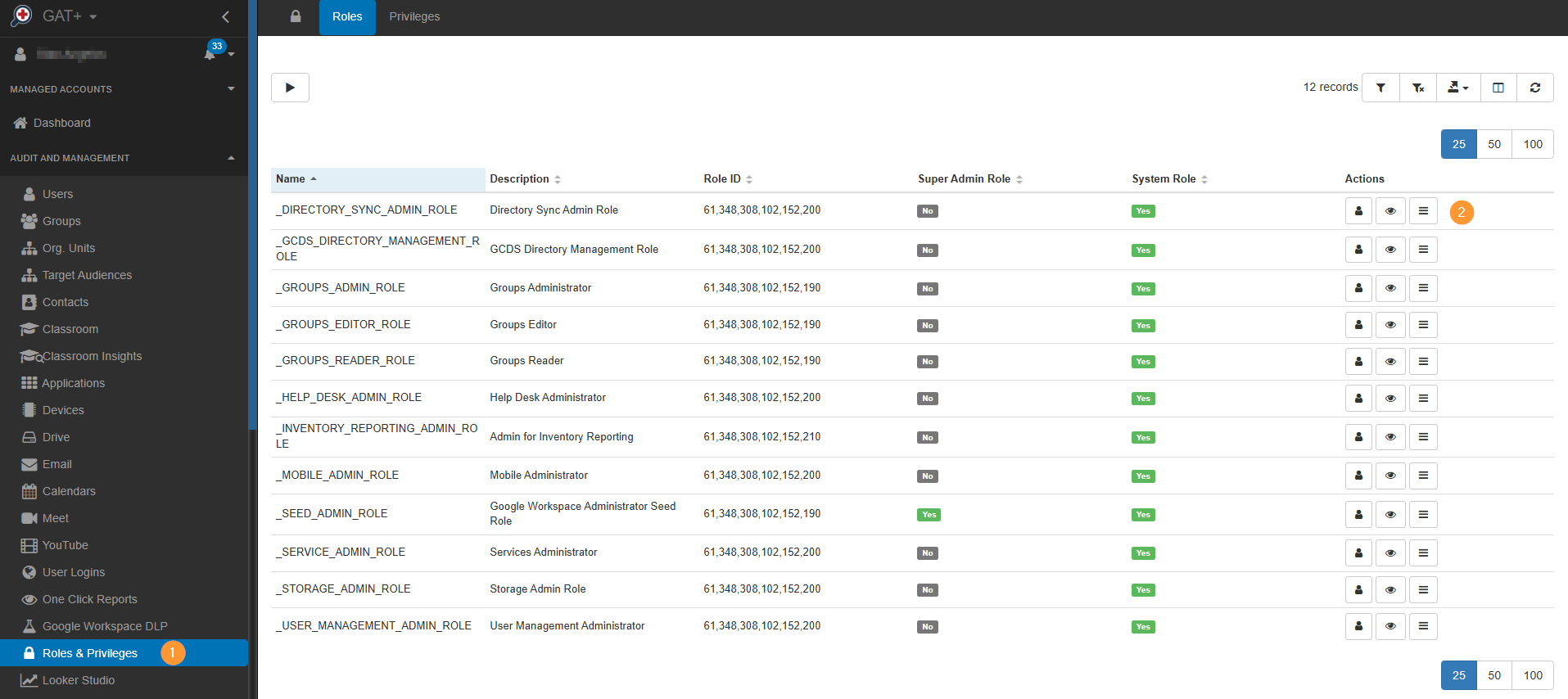Roles view all the roles eanbled on your domain
