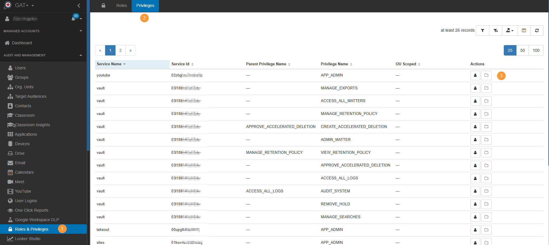 all privileges in the domain and its details