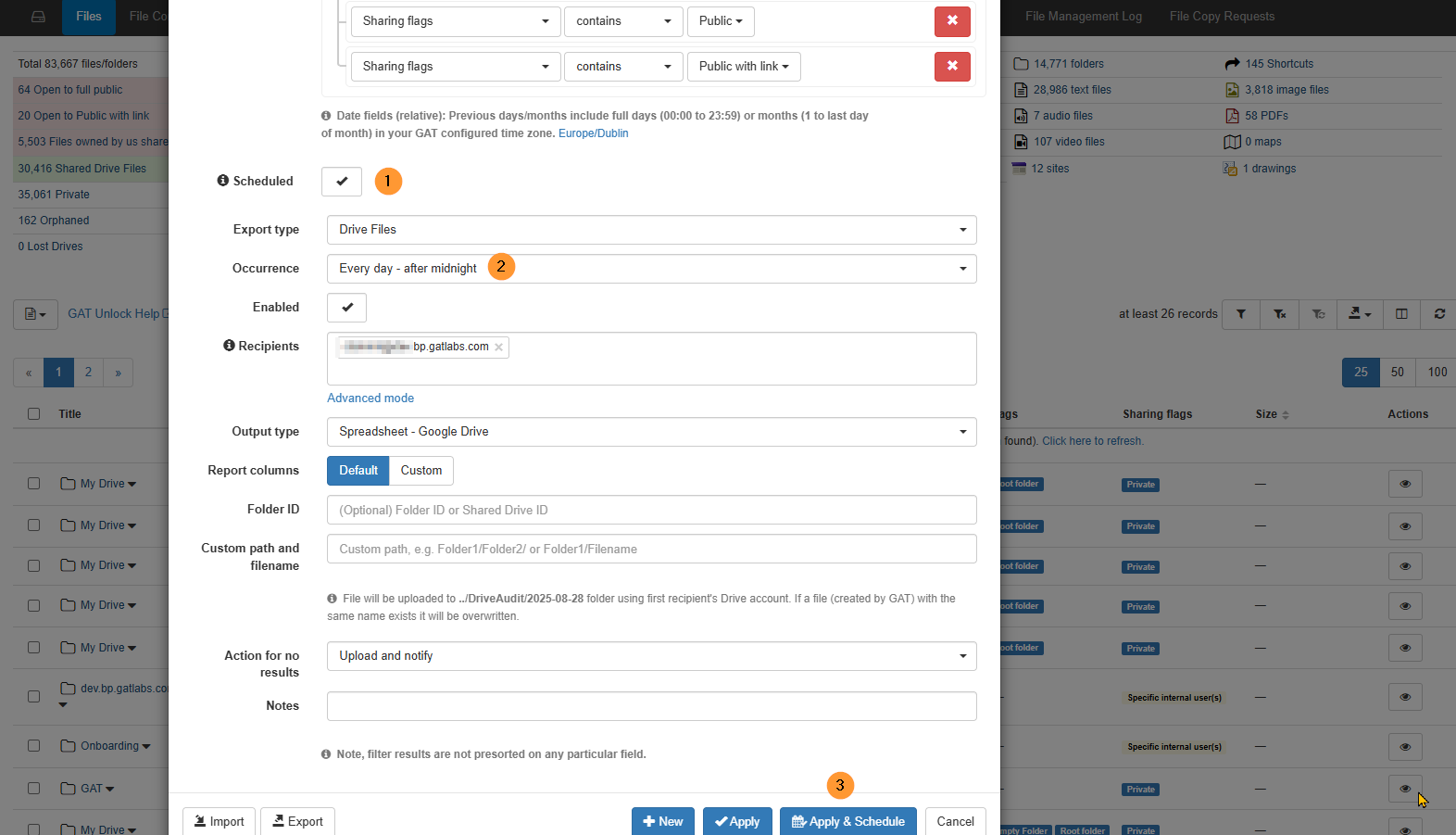 click on scheduled option then on the addtional fields are shown click on occurance and select time you want the report to run and all remaining details
