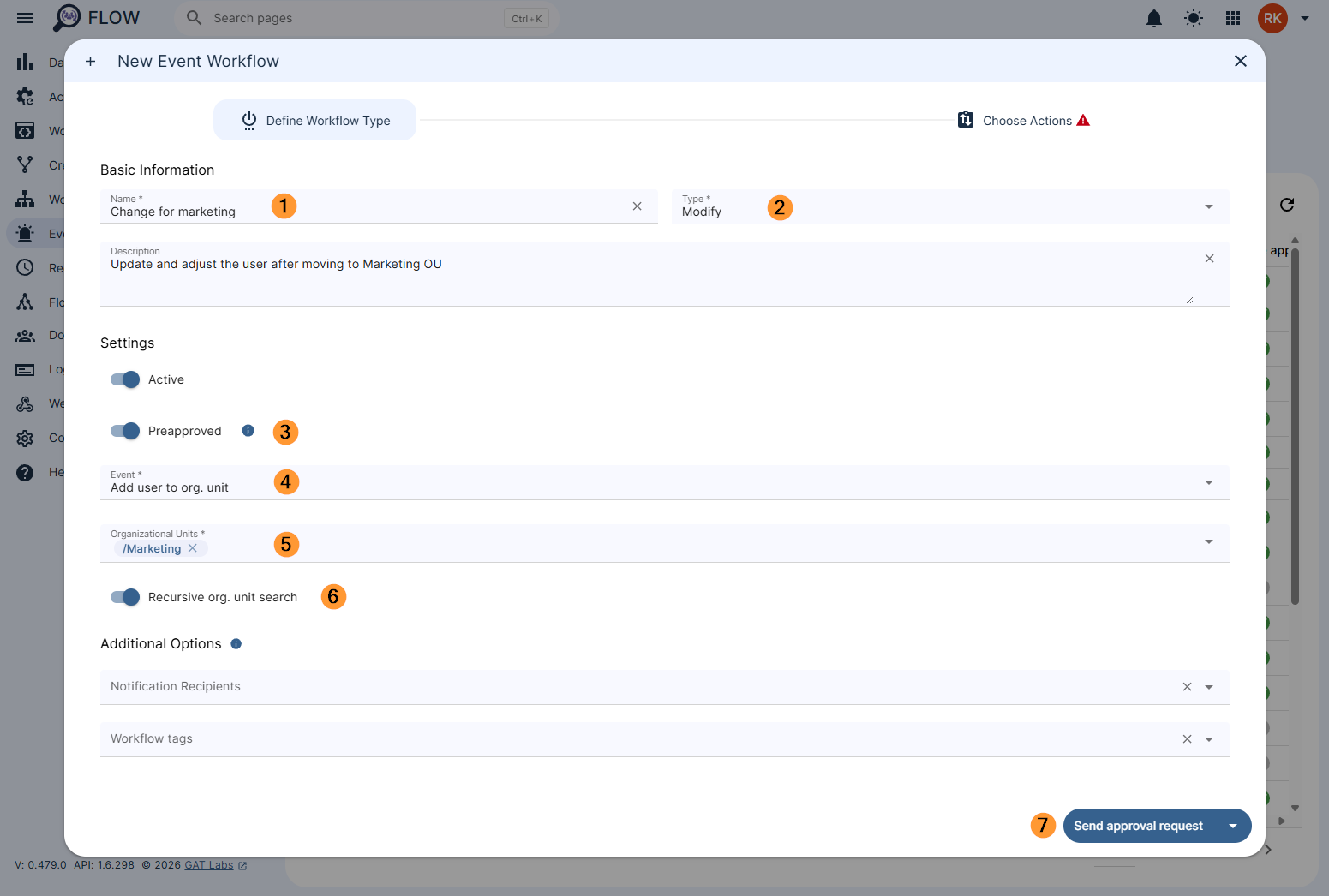 Creating an event workflow in GAT FLow
