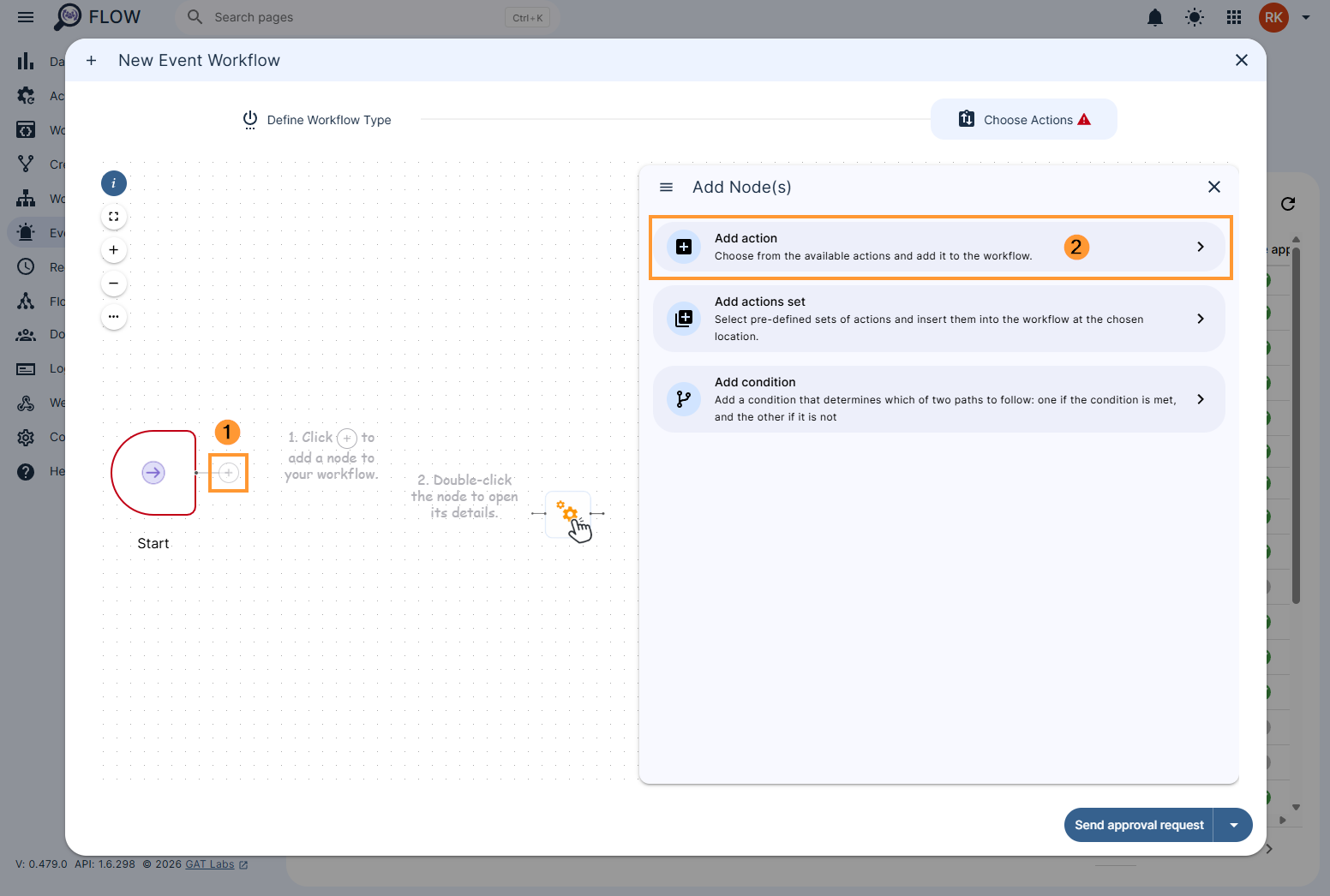 Adding actions to an event workflow