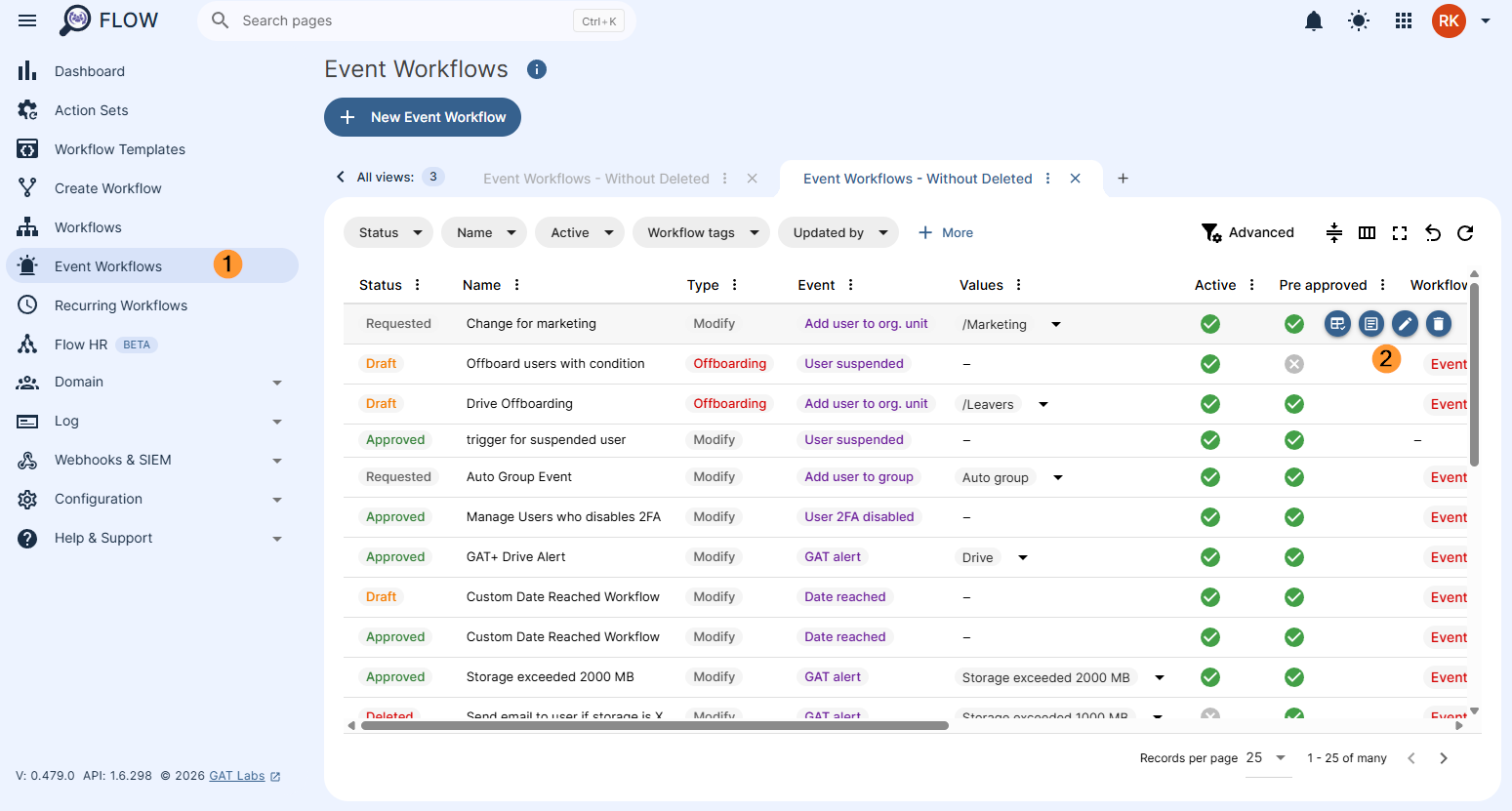 Event workflow results