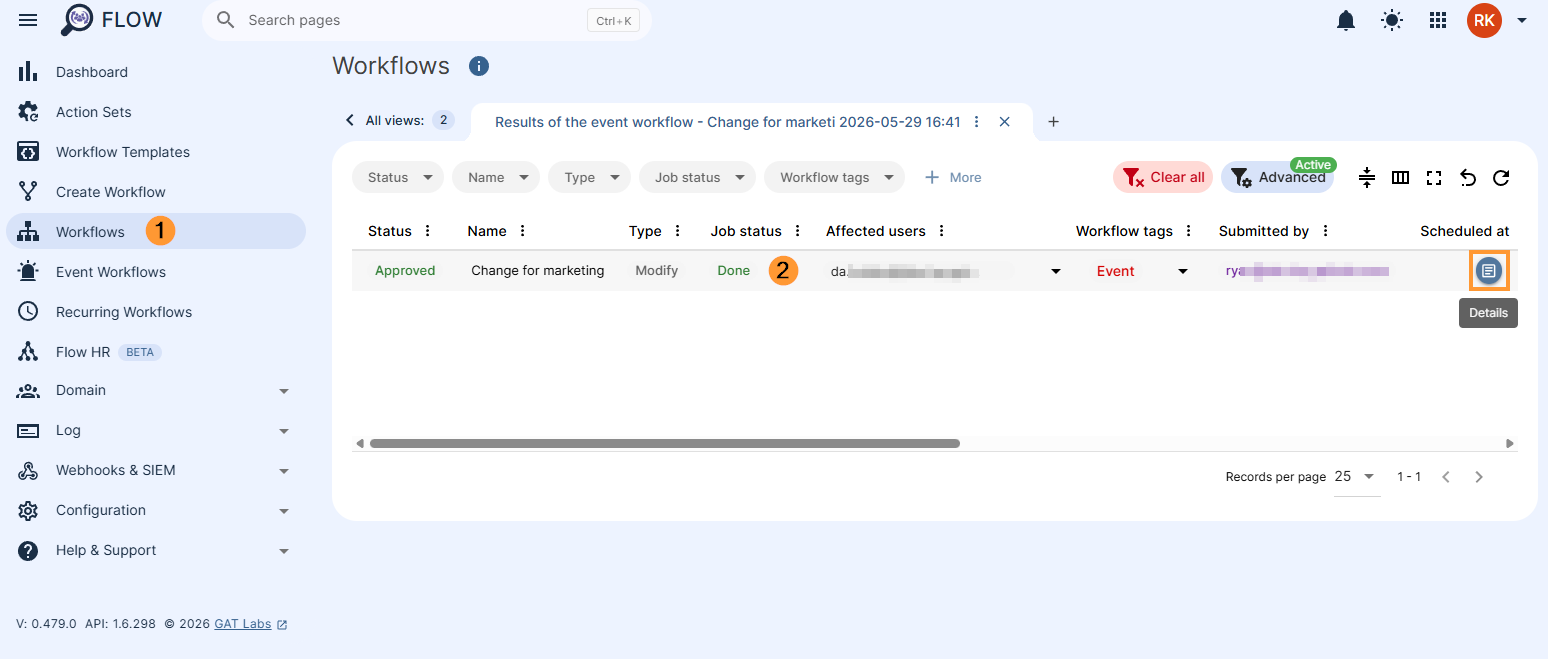 Event workflow results