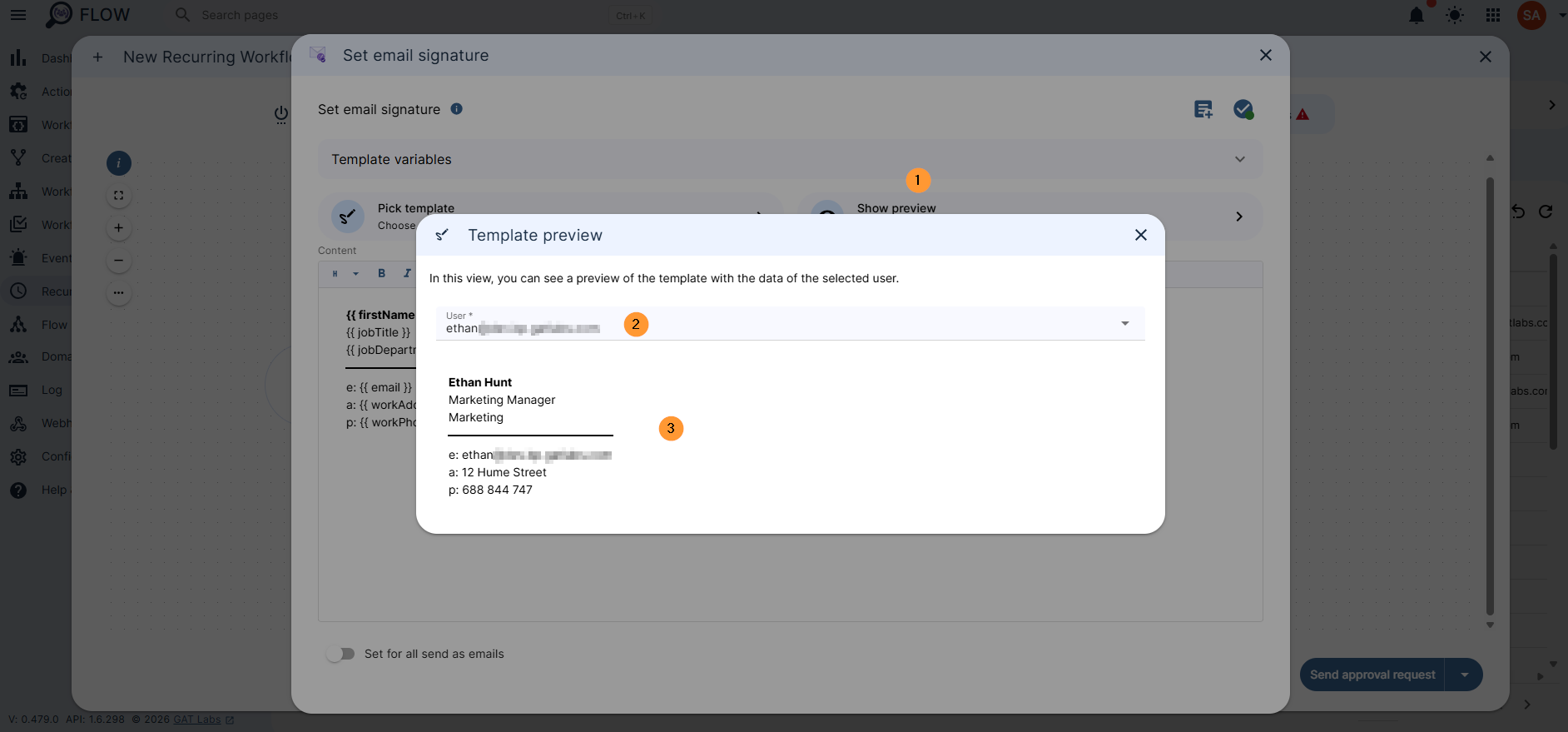 Show preview
When the signature is created with one of the options, you can preview how it would look to any user of the domain.