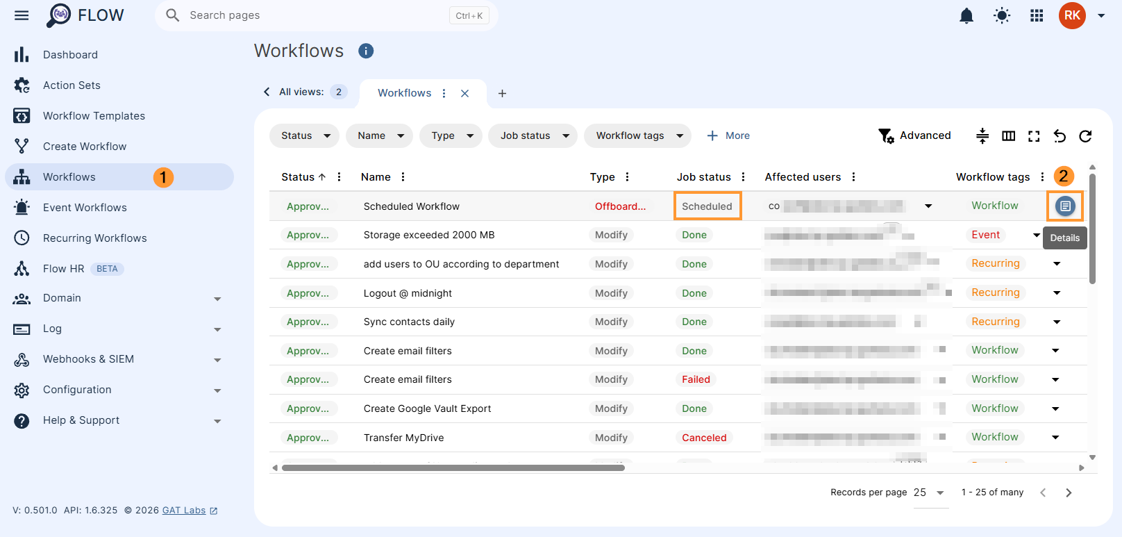 Workflow results showing scheduled workflow