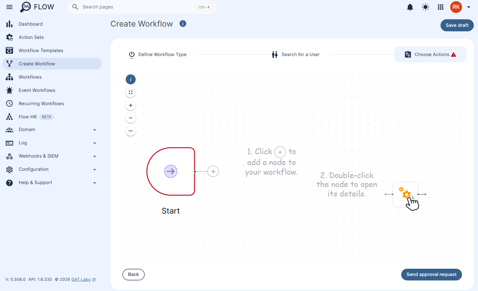 Choose actions section of a workflow