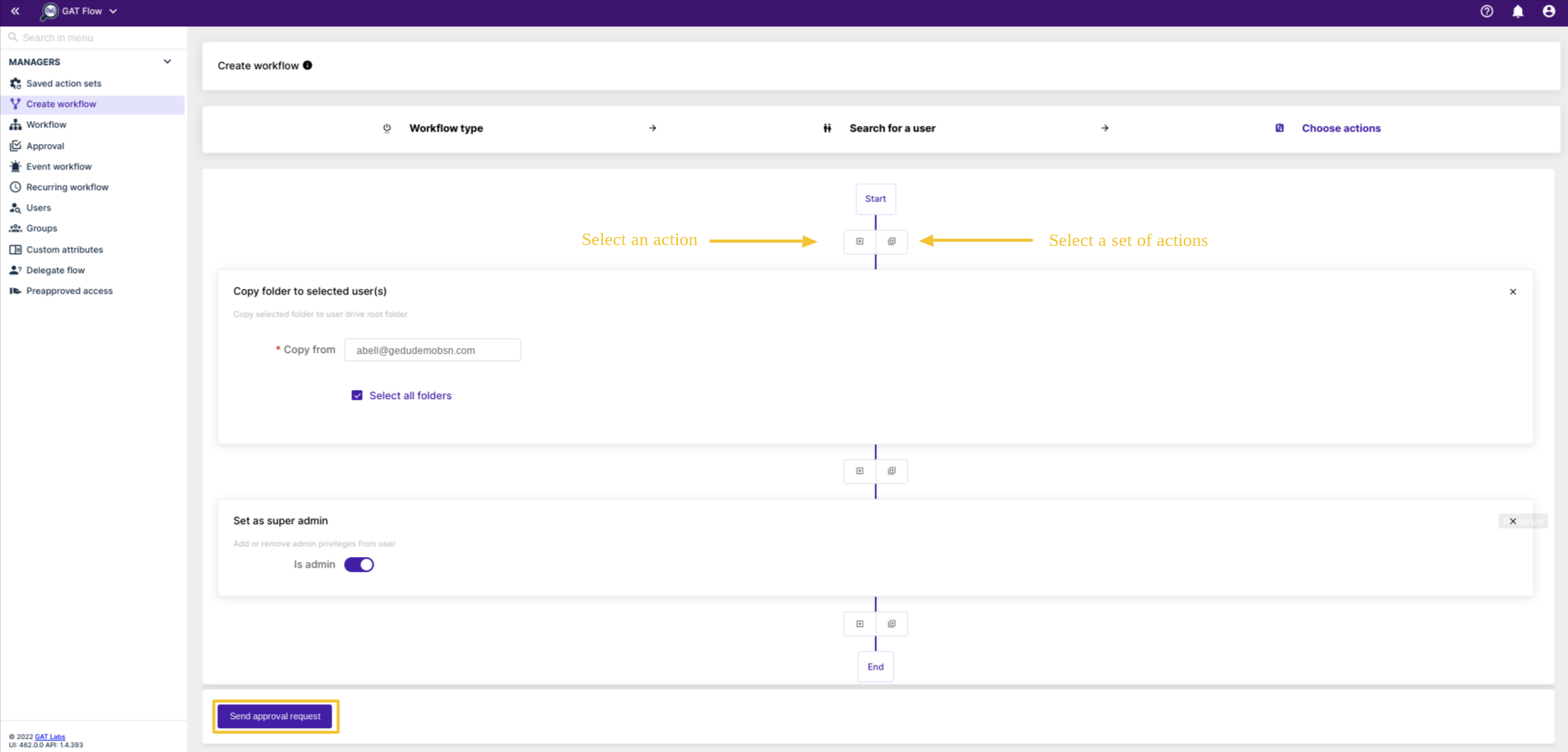 Select actions in workflow