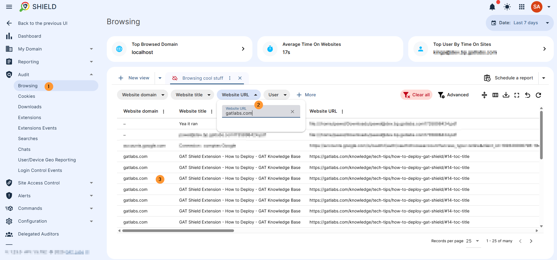Adding filters to audit sites