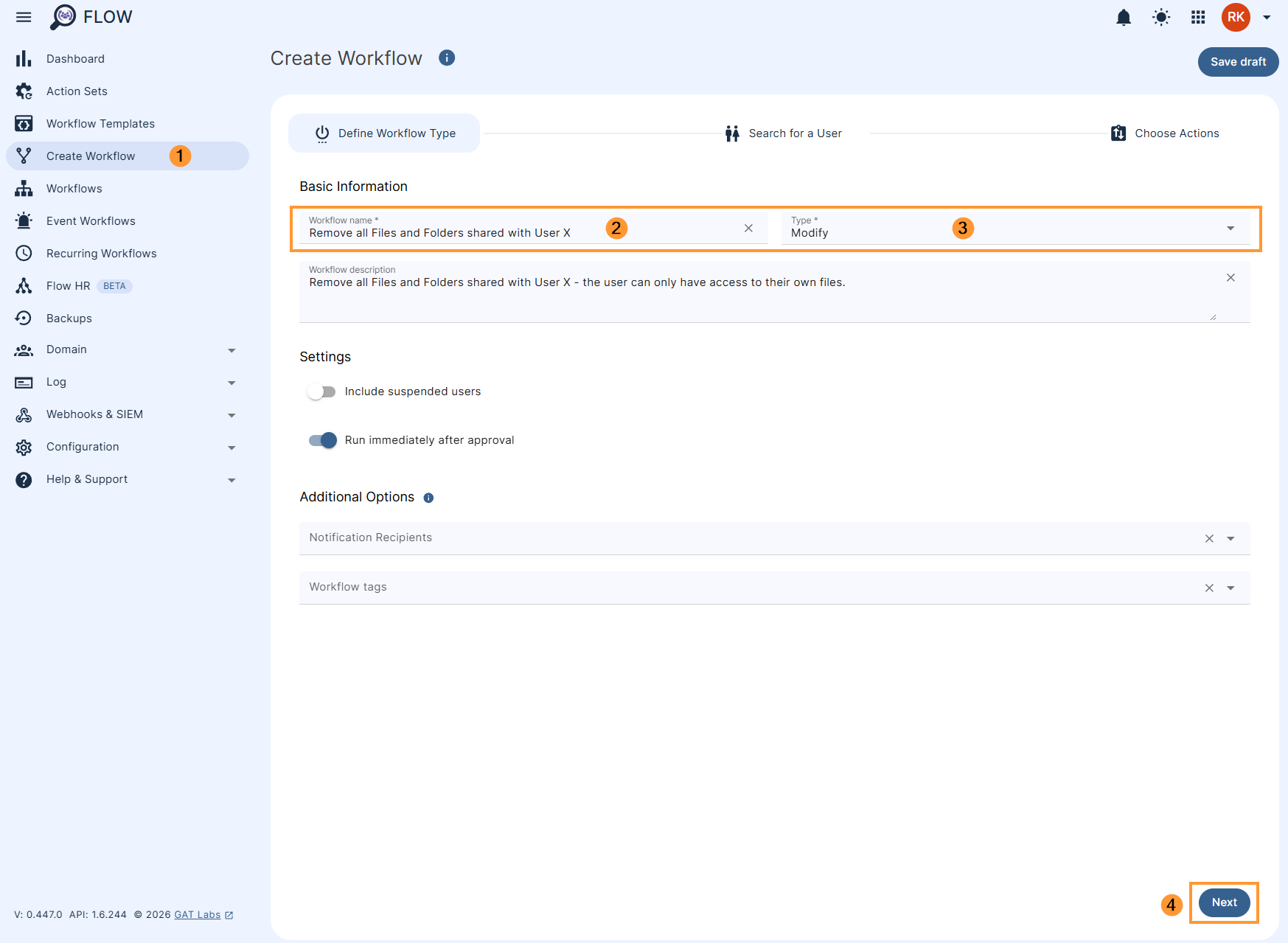 Creating a workflow in GAT Flow