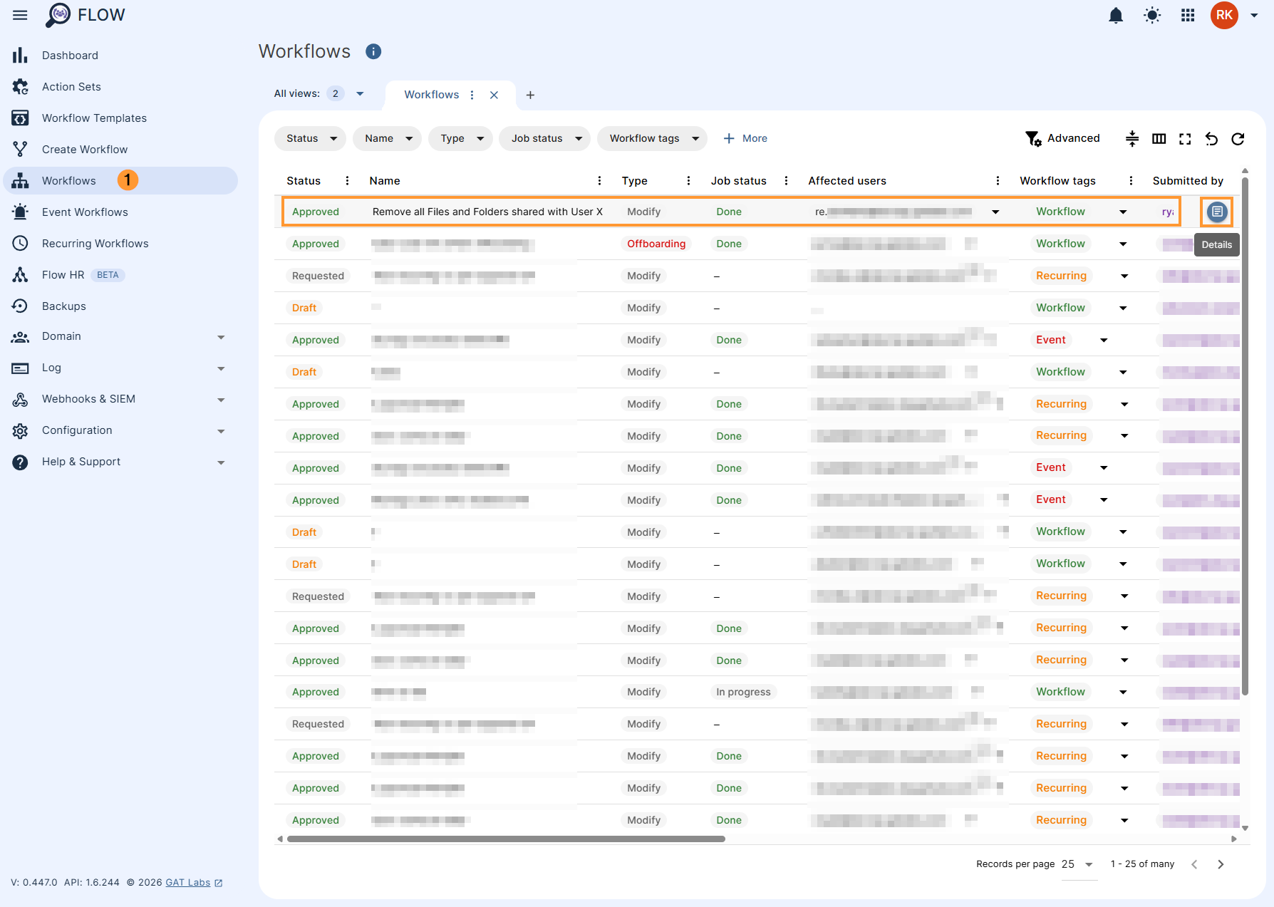 Workflow results page