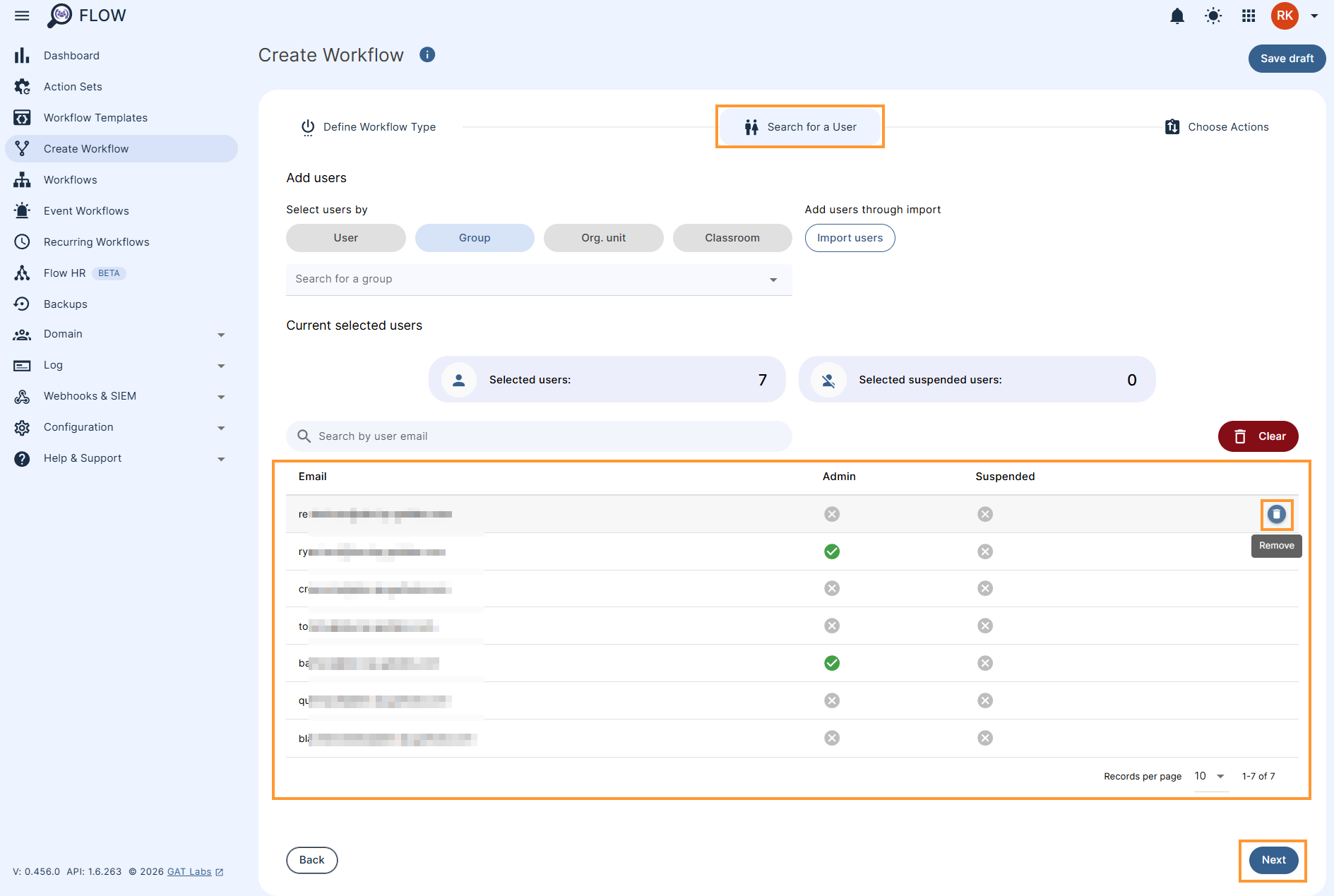 Selecting users to run a workflow on