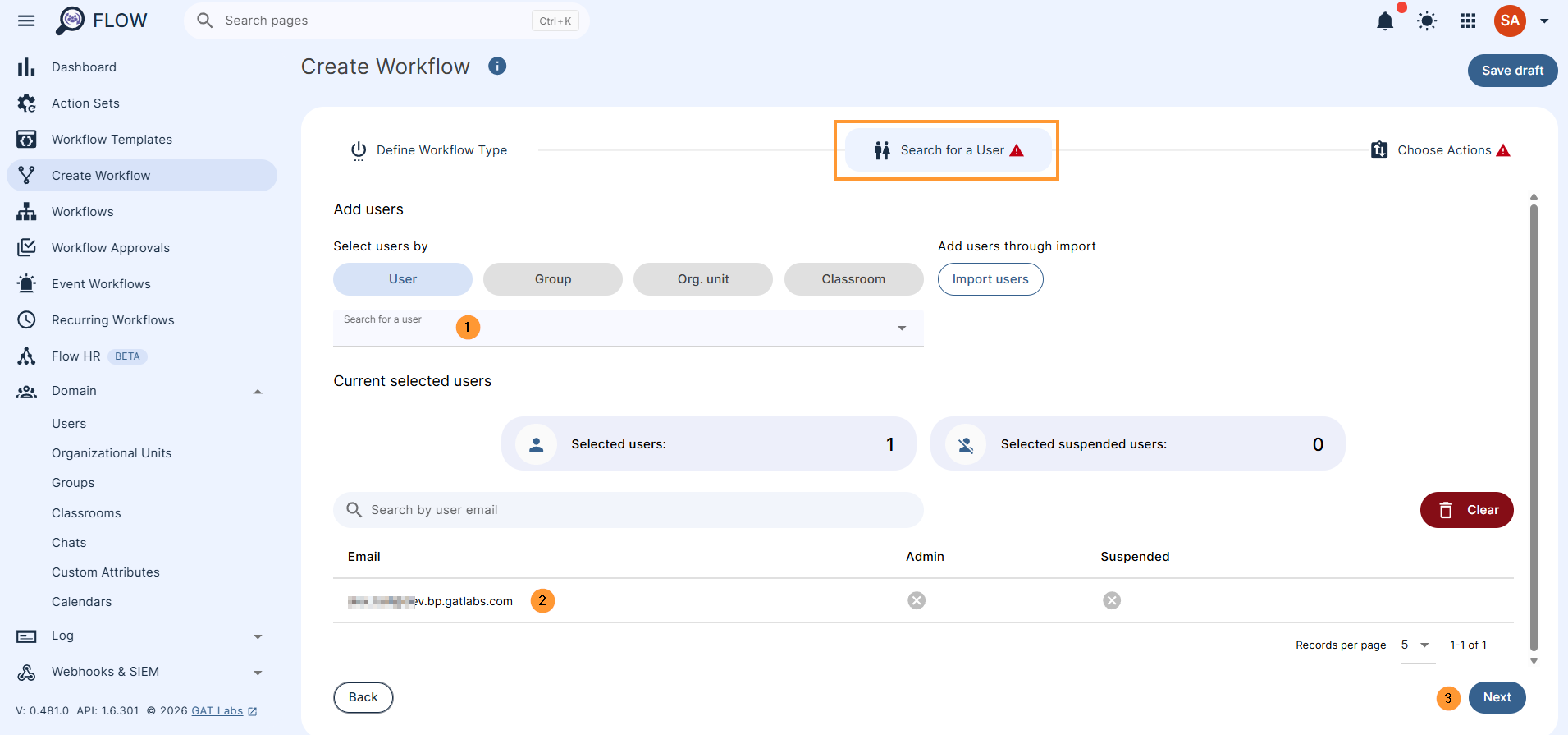 Search for a user

Pick the users whose access needs to be removed from "apps and tokens."

Enter user by selecting a single user, group, or org. unit of users
Select “Proceed to actions” to proceed