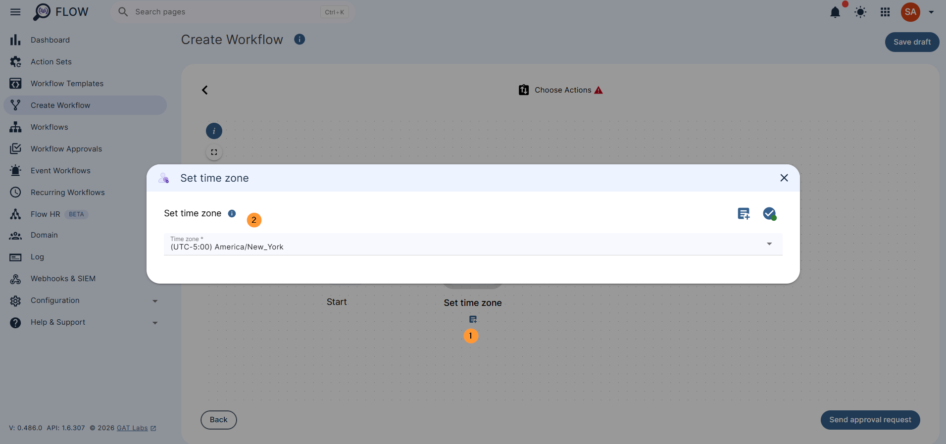 Double-click on the action and set the time zone