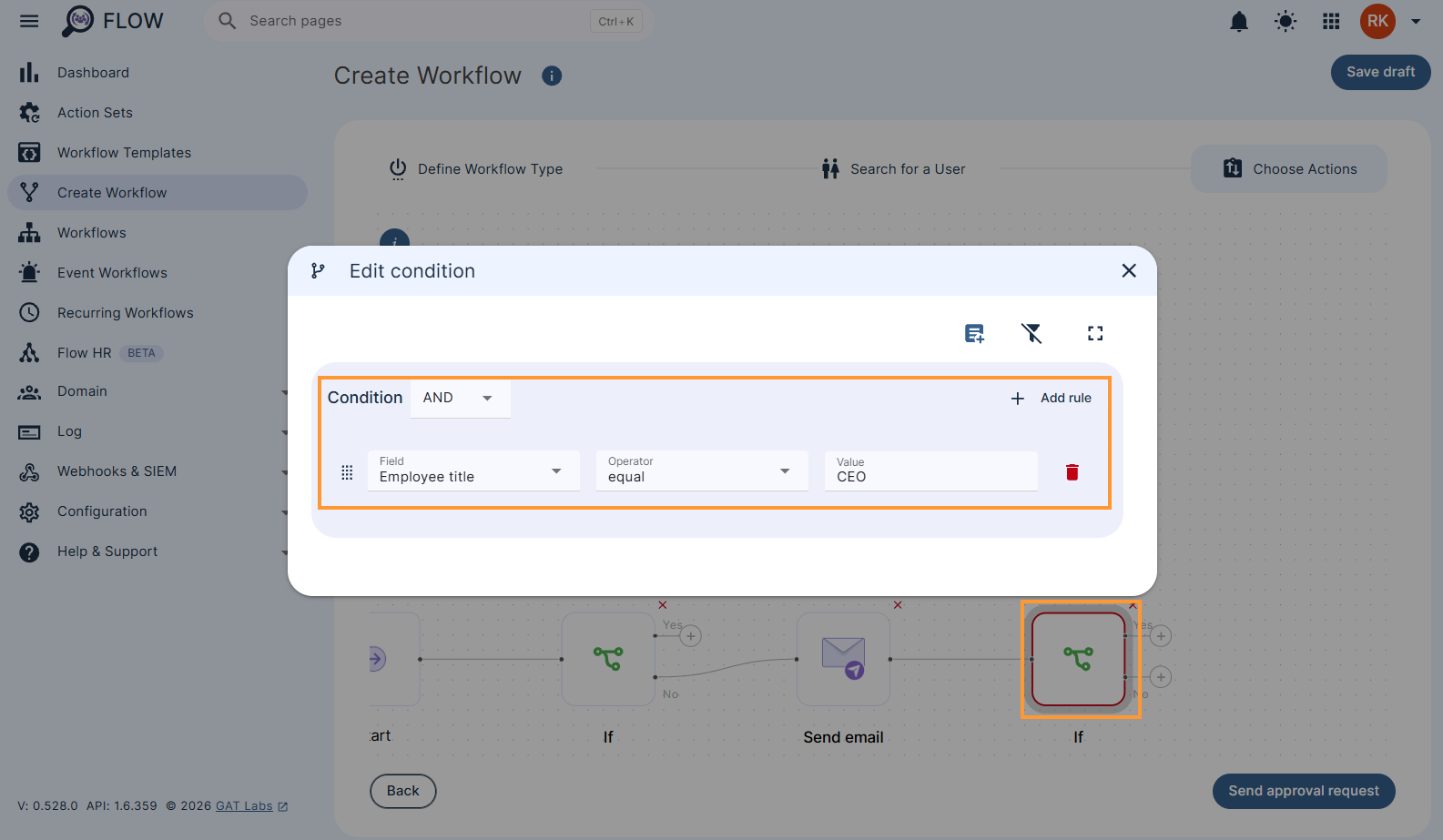 Editing a condition in a workflow
