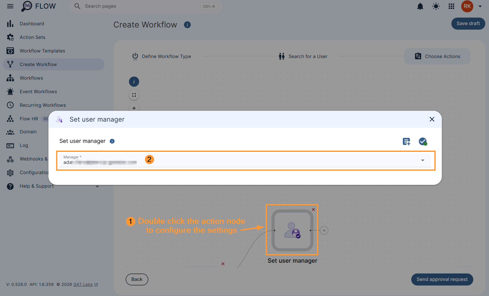 Editing the set user manager action in a workflow