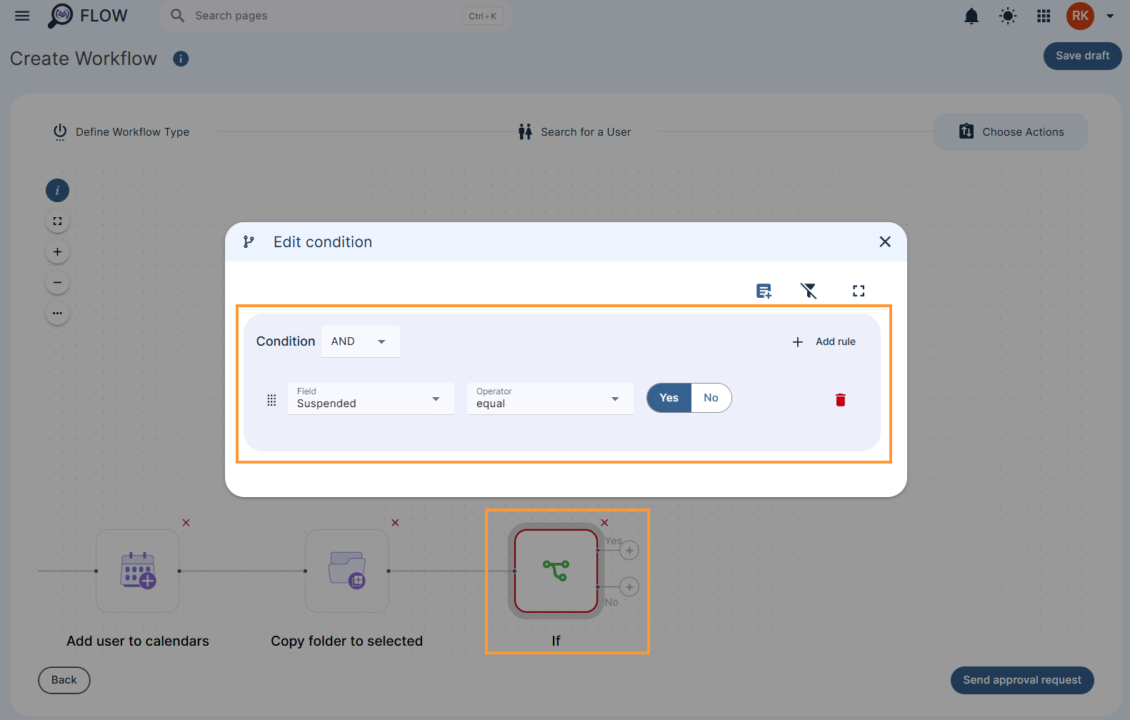 Editing a condition in the workflow