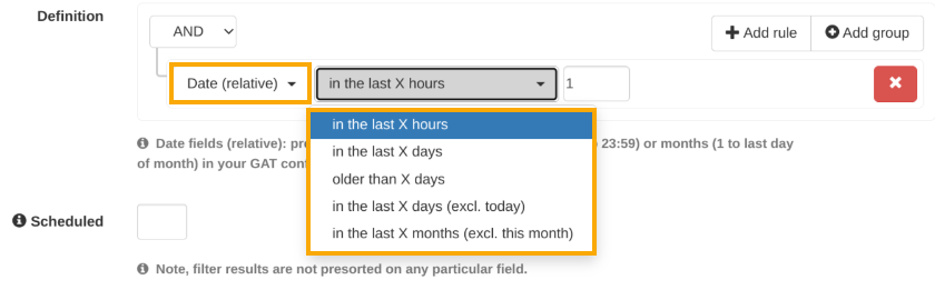 Date relative filter in Admin log