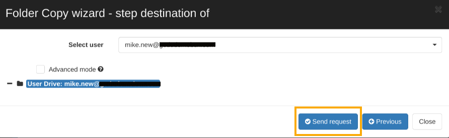 Select Destination of Folder in Google Drive
