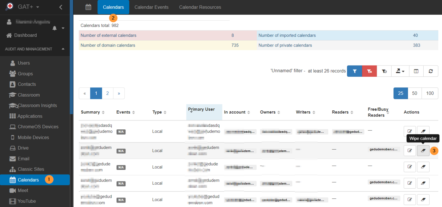 Wipe users Google calendars with GAT+