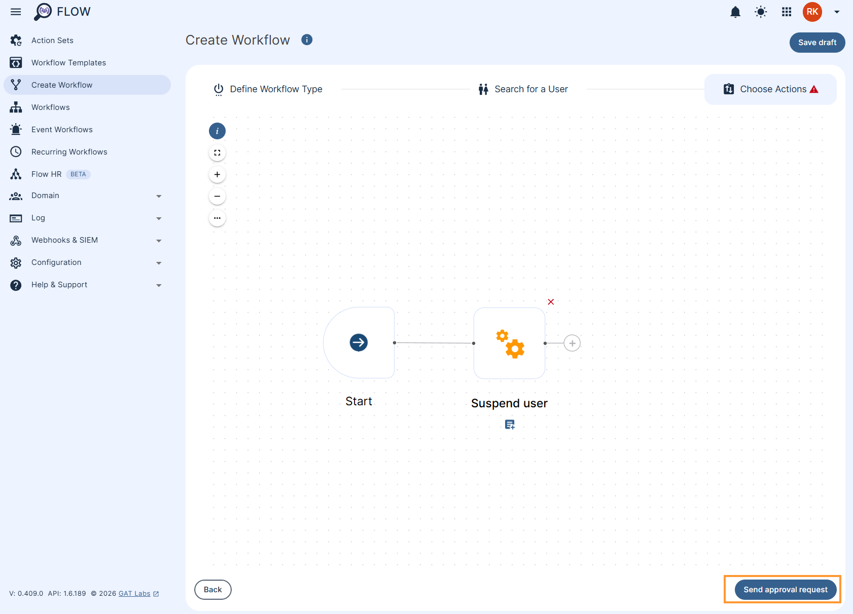 Send approval request for a finished suspend user GAT workflow