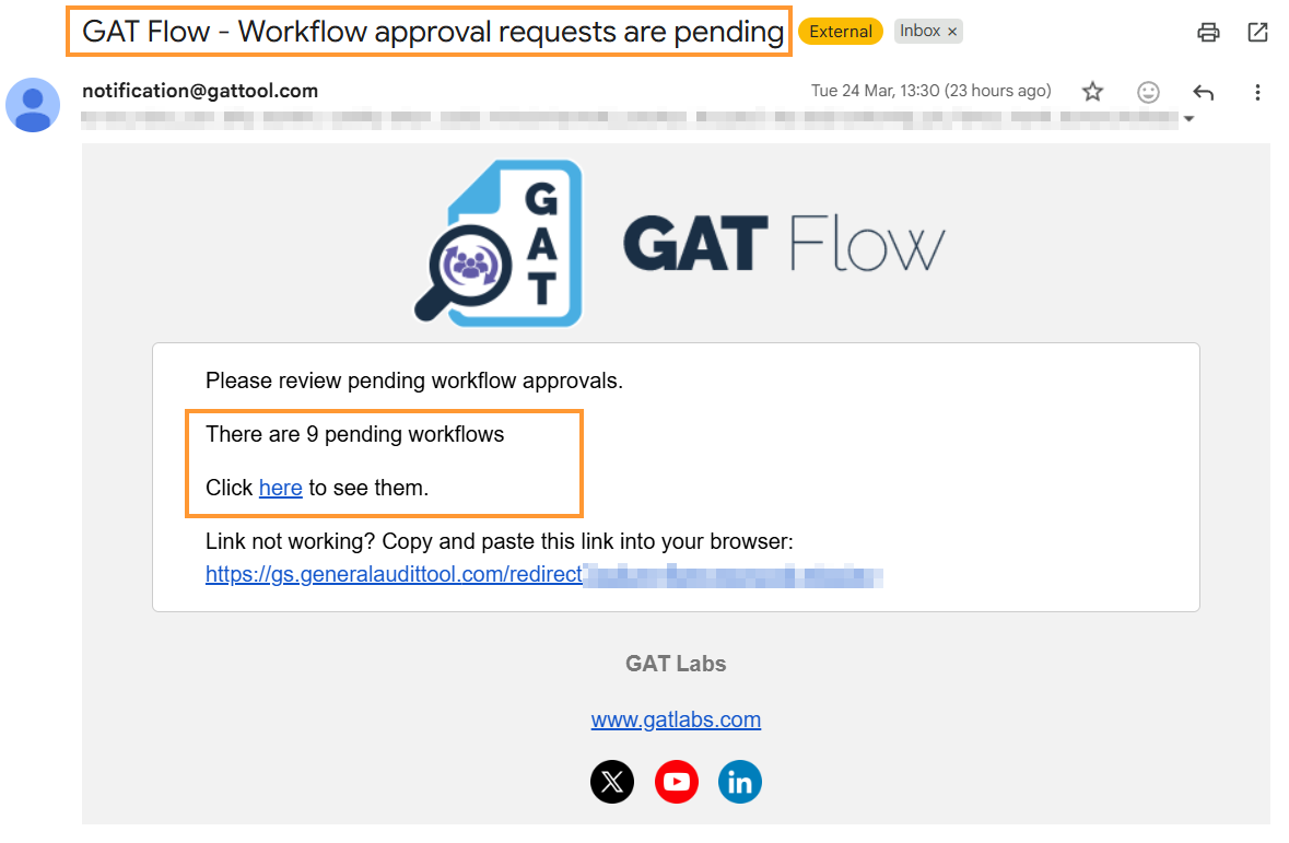 Workflow approval requests are pending email